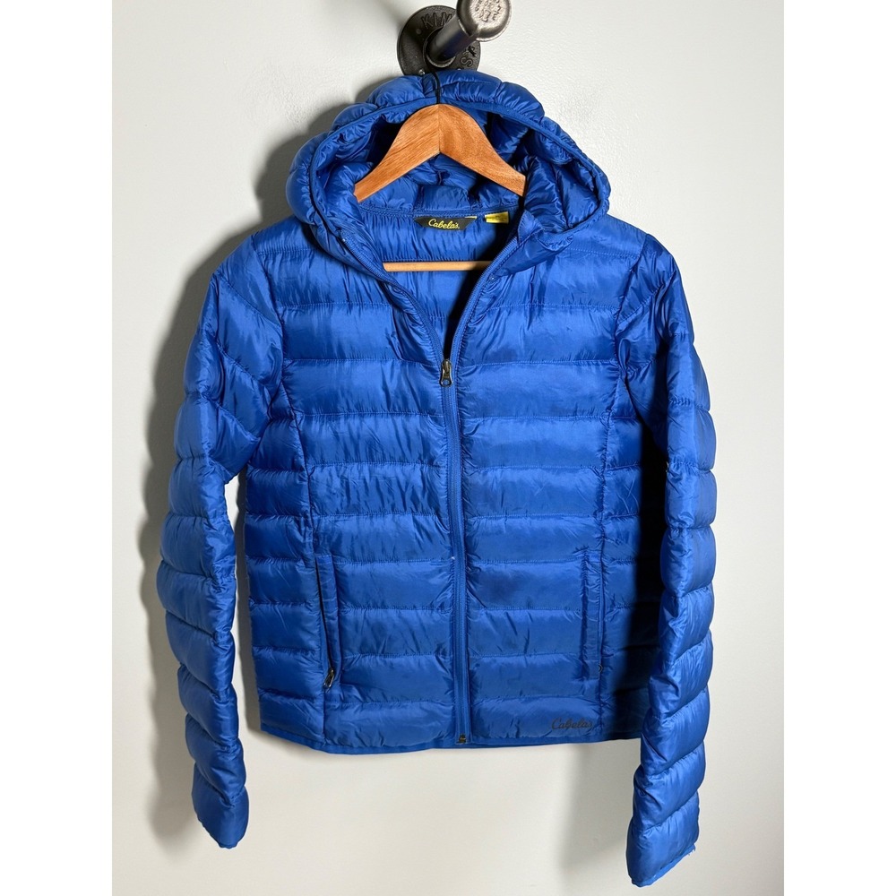 Cabelas Kids XL Royal Blue Hooded Puffer Jacket Quilted Full Zip Lightweight